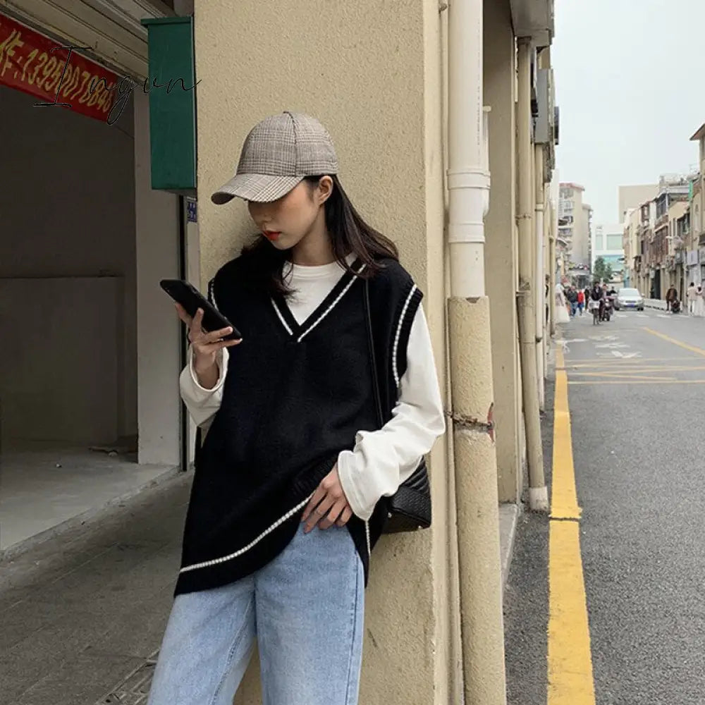 Ingvn - Casual Student Sleeveless Female Vintage Vest New Women Simple All - Match Patchwork Korean