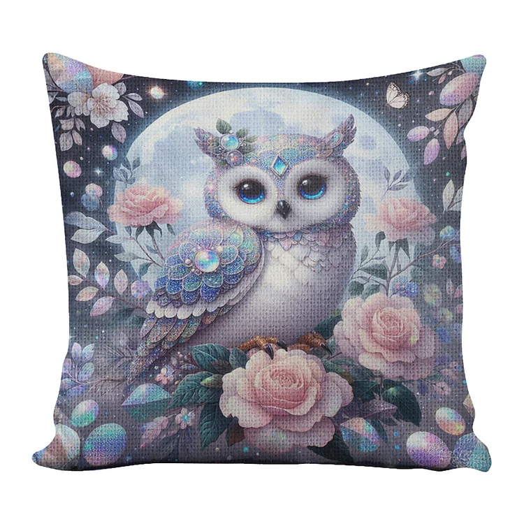 11CT Cotton Owl On Branch Cross Stitch Pillowcase Embroidery Kit 45x45cm gbfke