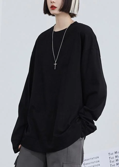 Women casual cotton autumn clothes For Women Neckline black blouse