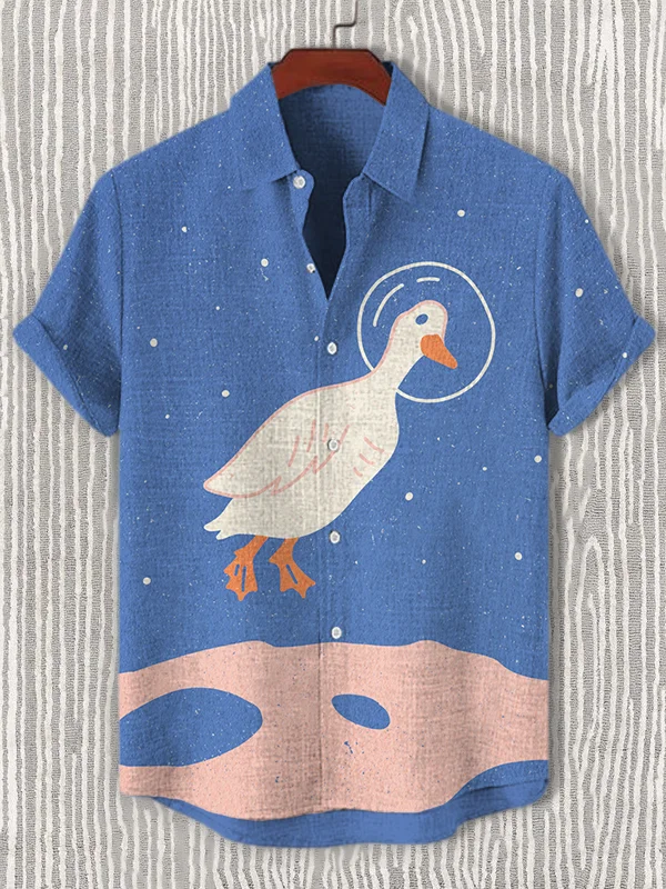 Men's Fun Space Goose Print Casual Shirt