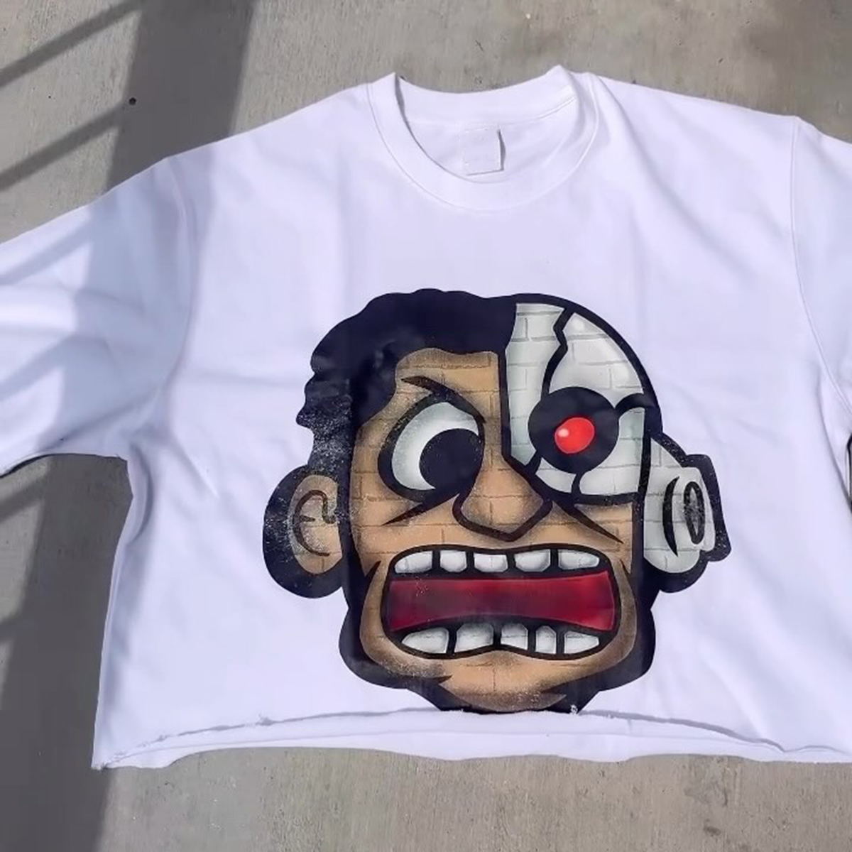 Sopula Cyborg Art Graphic Boxy Fit Cropped Tees Cotton T-Shirt - SOPULA