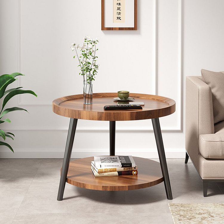 Homemys Walnut Round Side Table