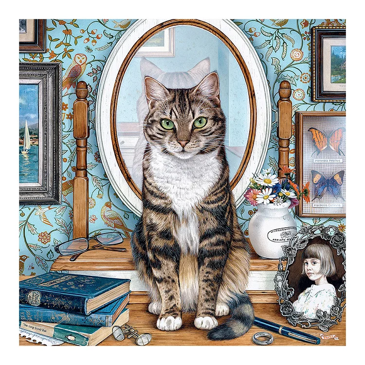 Cat In Front Of Mirror 40*40CM(Canvas) Full Round Drill Diamond Painting gbfke