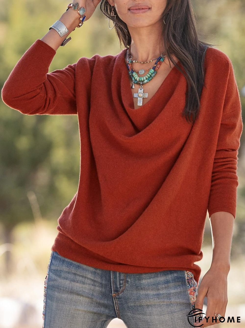 Solid Casual Cowl Neck Tunic Top | IFYHOME