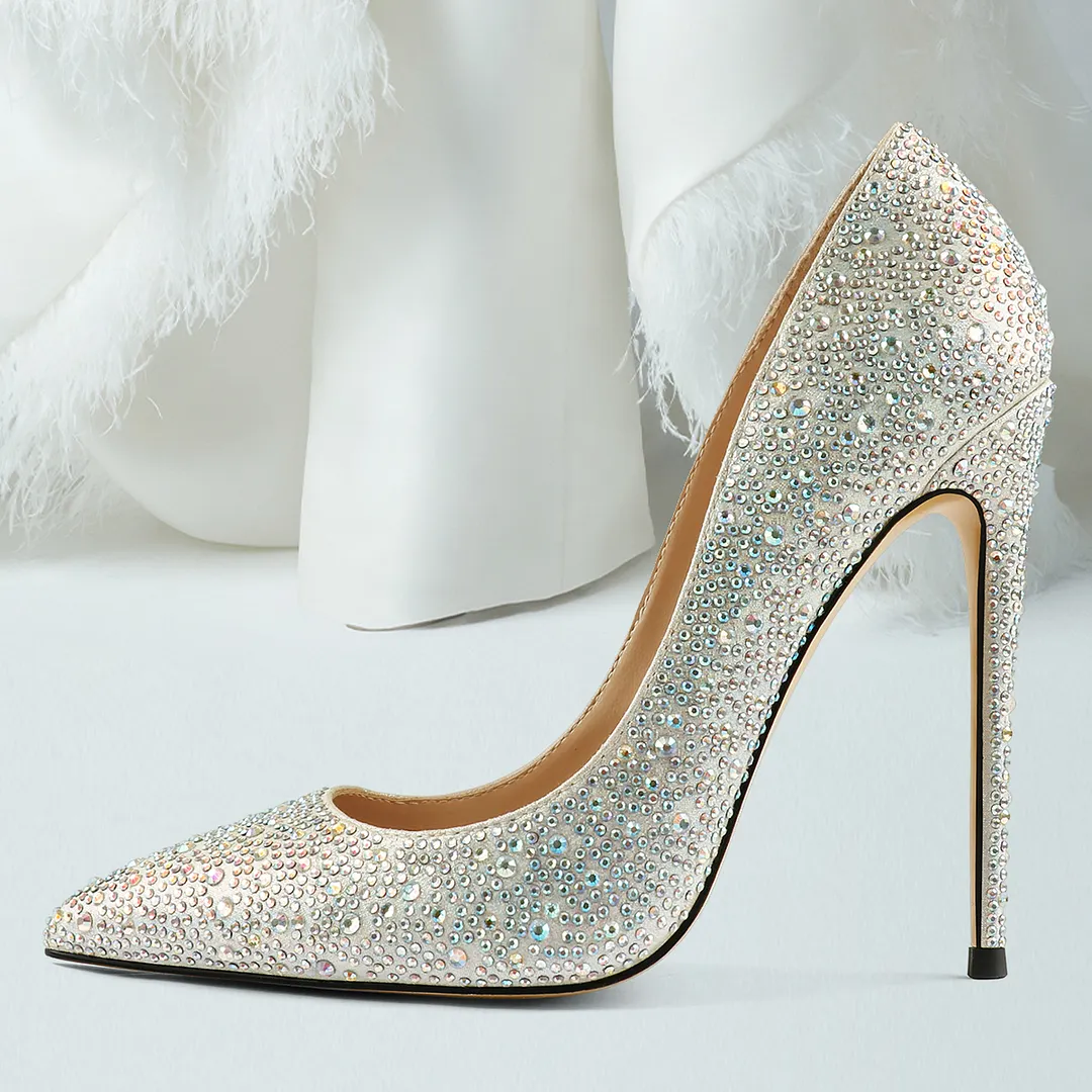12cm/10CM Women's Classic Closed Pointed Toe Bridal Wedding Party  Shine Pumps