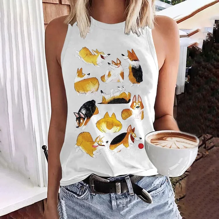 VChics Women's Cute Dog Printed Casual Tank Top