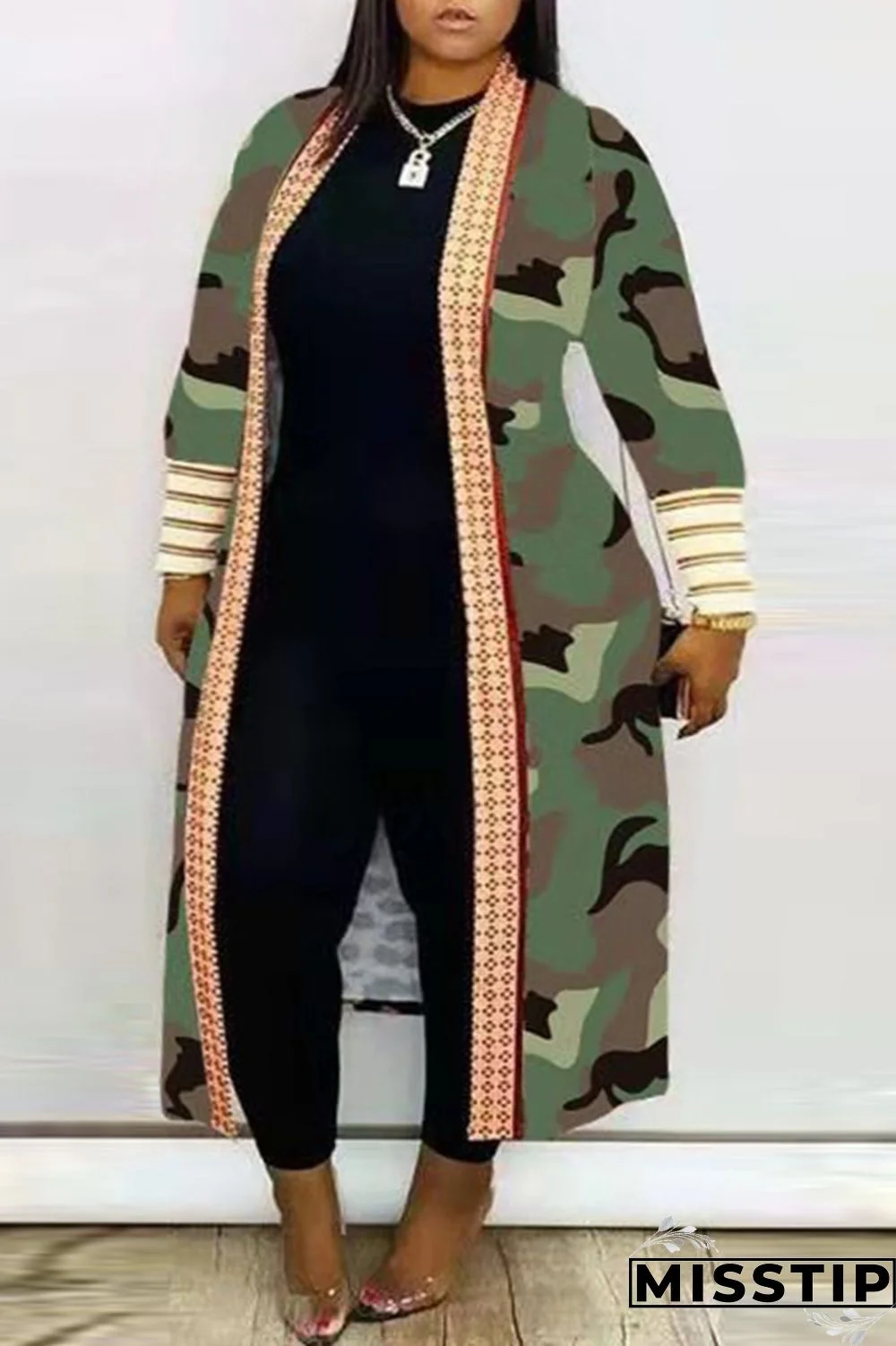 Red Fashion Casual Print Leopard Cardigan Plus Size Overcoat