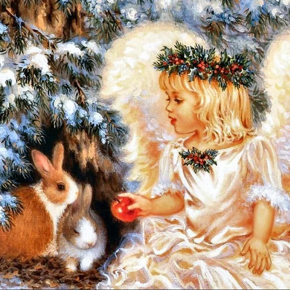 Full Round Diamond Painting Angel and Rabbit (30*30cm)