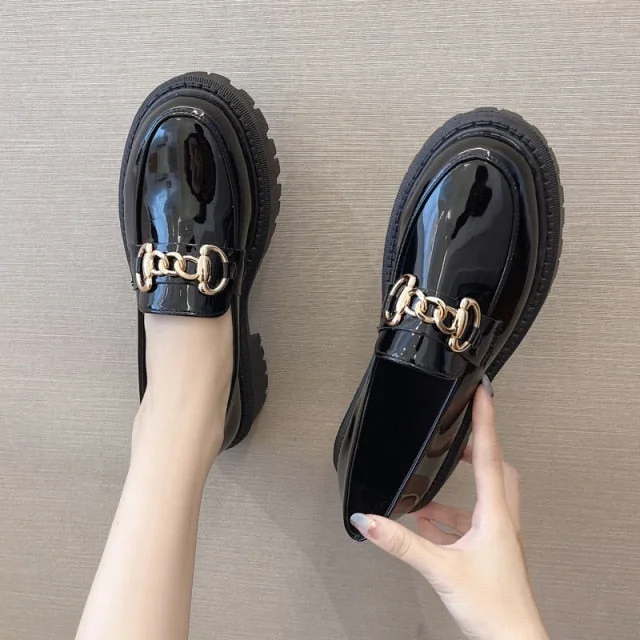 2022 British Black Shoes for Women Fashion Lace Up Women Casual Shoes Low Ladies Comfortable Leather Shoes Zapatillas Mujer