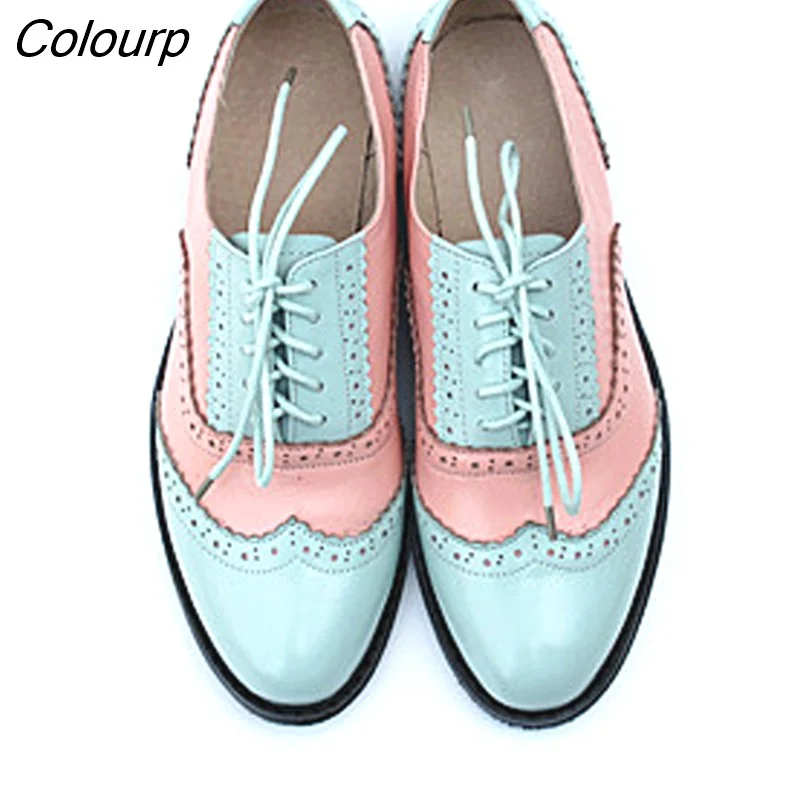 Colourp Women's Leather Summer Platform Sneakers Flat Casual Oxford Shoes Loafers Moccasins Spring Vintage for Woman 2023 Trend New