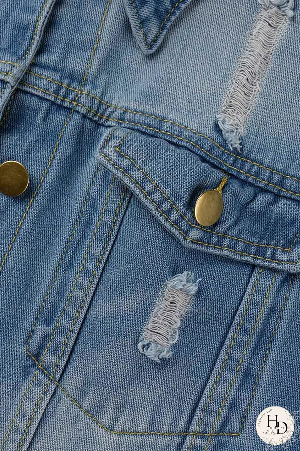 Deep Blue Casual Solid Ripped Patchwork Turndown Collar Long Sleeve Regular Denim Jacket