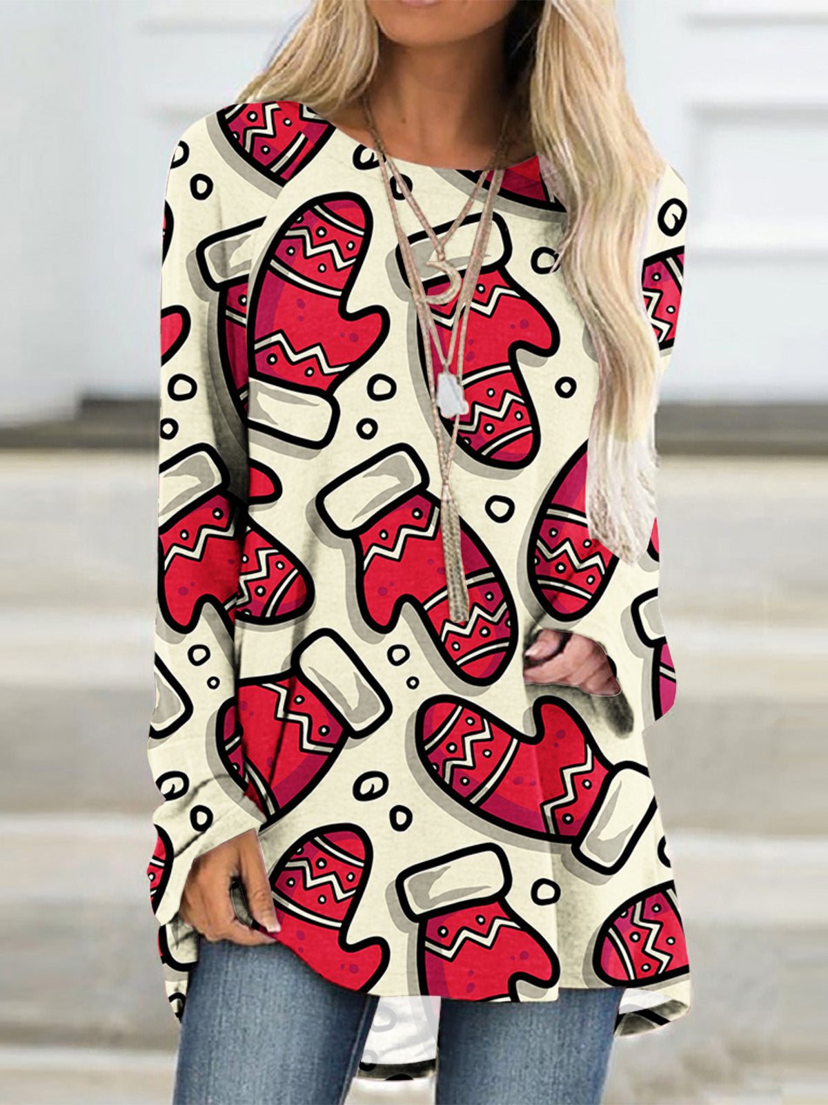 Women Long Sleeve V-neck Graphic Floral Printed Top