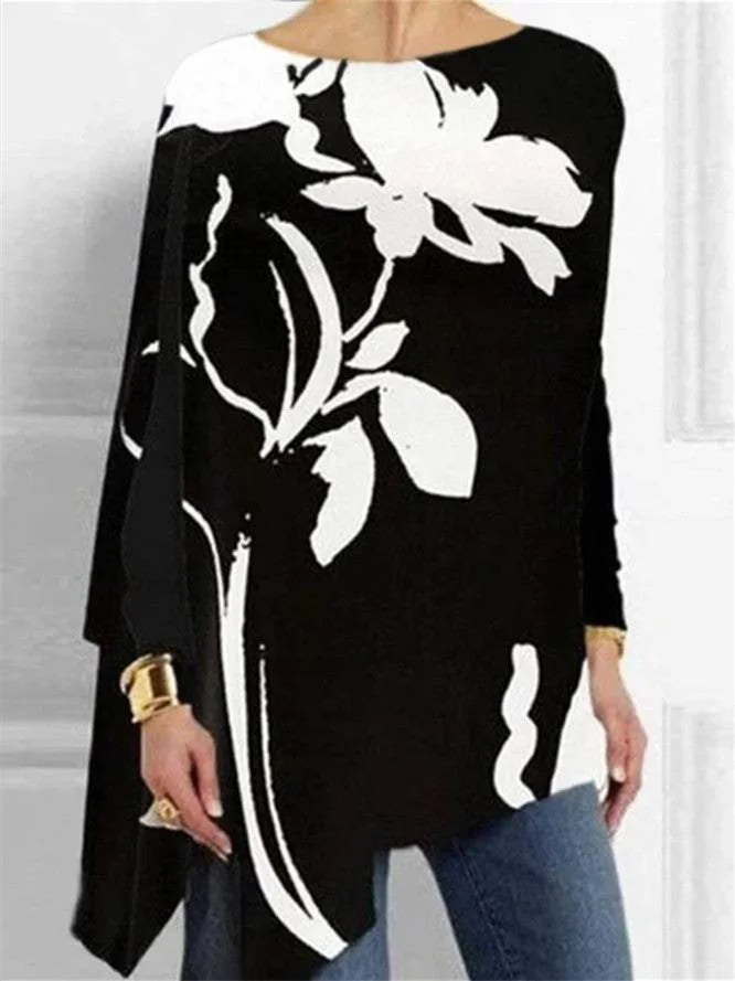 Women Long Sleeve Scoop Neck Floral Printed Graphic Top Dress