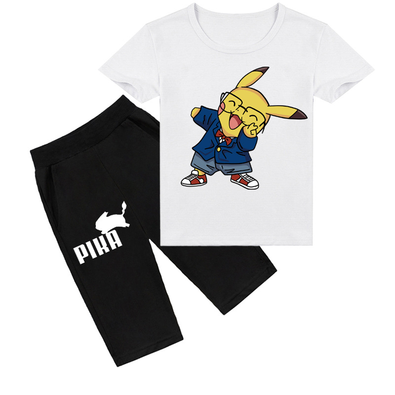 Mayoulove Pikachu Tee & Shorts Set for Kids - Cute Cartoon Characters Printed Design - Ideal for Boys & Girls Aged 3-10 - Breathable & Comfortable Material - Perfect for Casual Wear & Playtime-Mayoulove