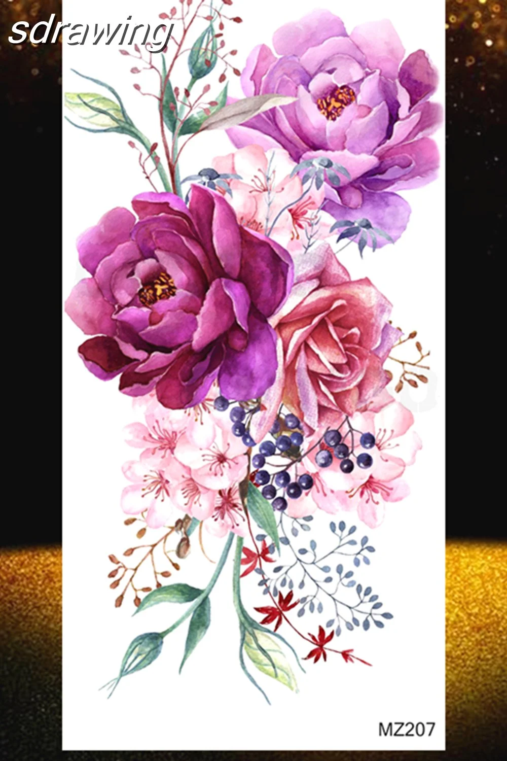  Black Rose Flower Temporary Tattoos Fake Waterproof Tatoo Body Art Arm Leg Floral Peony Bloosom Tattoo Stickers Makeup 928-0