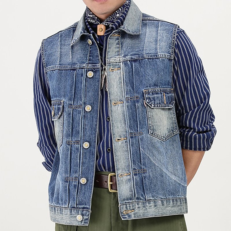 Vintage Classic Denim Stripe Paris Buckle Hunting Vest