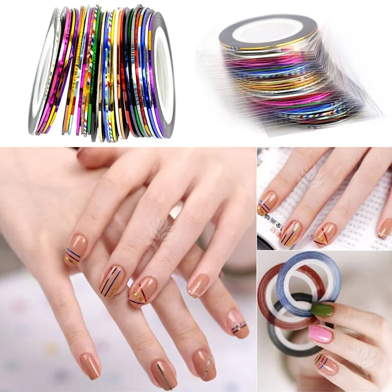 Mixed 10 Colors Nail Striping Tape Metallic Yarn Line 3d Nail Art Decoration Rolls Nail Decals & Sticker Nail Art Accesoires-Nail Inspo