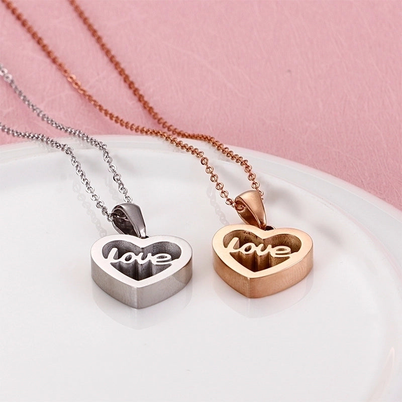 Romantic Letter Heart Shape Titanium Steel Plating Rose Gold Plated Gold Plated Pendant Necklace