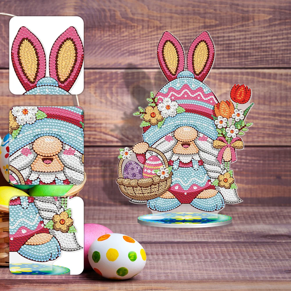 DIY Easter Egg Gnome Acrylic Single Sided Diamond Painting Desktop Ornaments Kit for Office Desktop Decor
