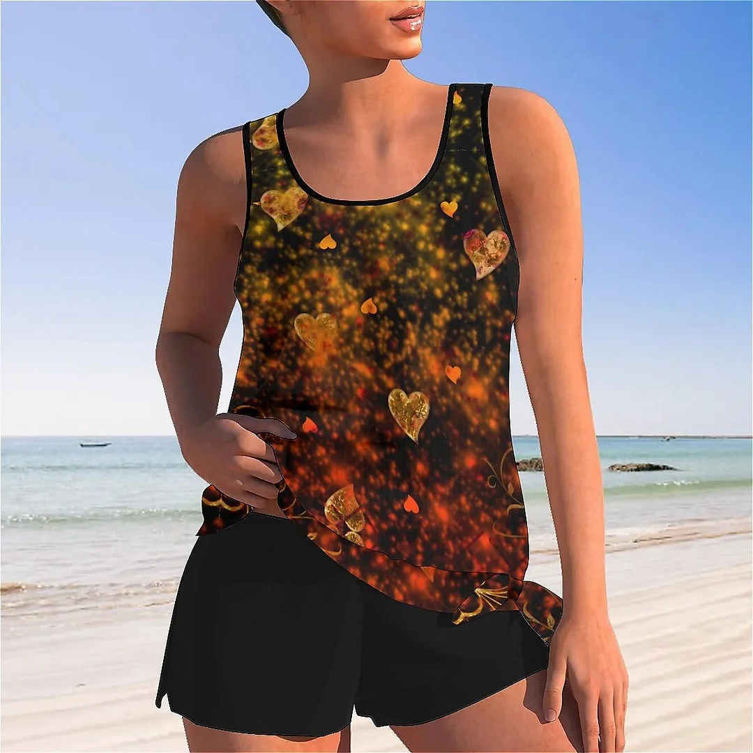 Bowknot Heart,Love,Valentine's Day Mid Waisted Tankini Set - Plus Size Available