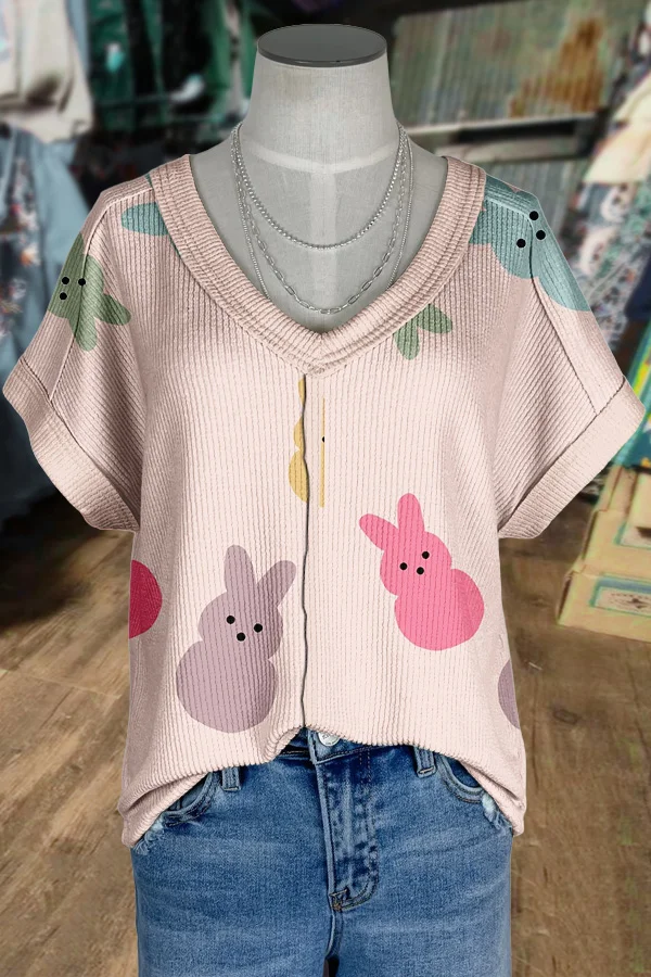 Cute Bunny Print Easter T-Shirt