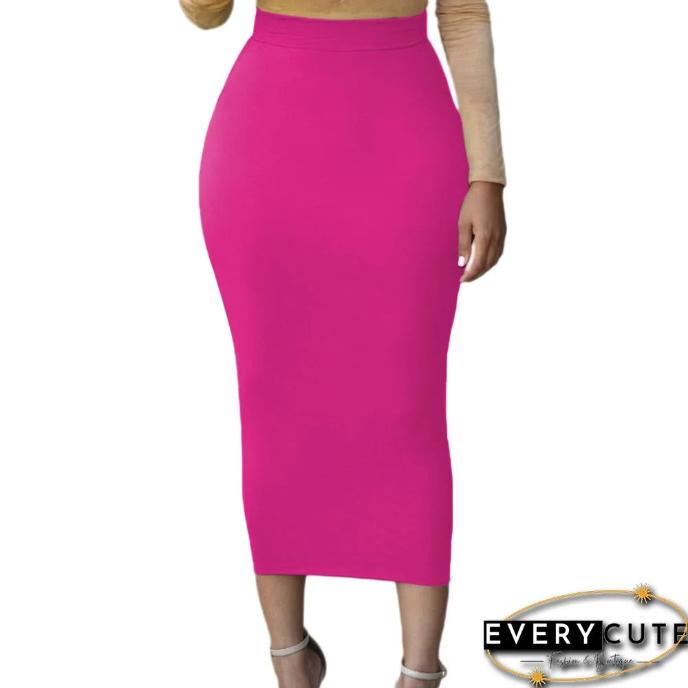 Solid Rosy High-waisted Bodycon Maxi Skirt