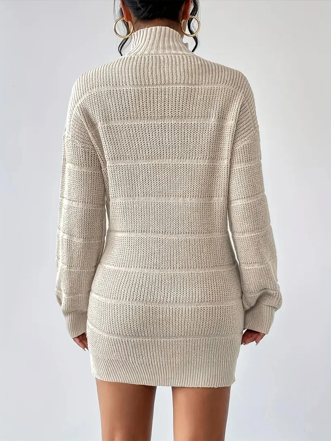 Nigikala Nigikala And Winter Half-High Collar Knitted Dress Women's Fashion Pure Color Sexy Bag Ass Skirt