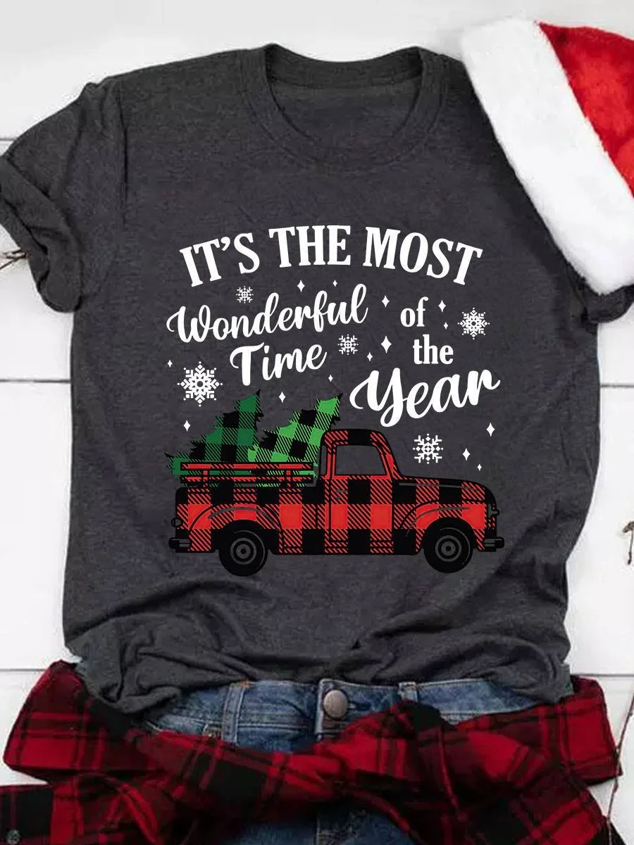 It's The Most Wonderful Time Of The Year Christmas Truck Plaid T-shirt Tee