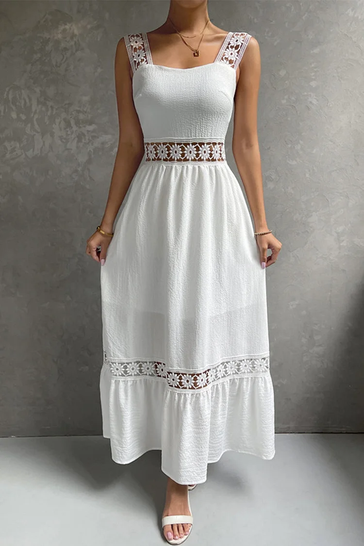Jacquard Hollow Out Tiered Midi Dress