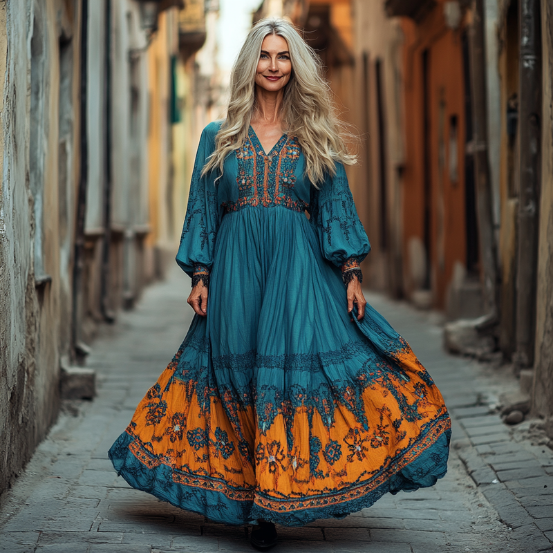 Ethnic Embroidery Vintage Casual Linen Dress 9a74