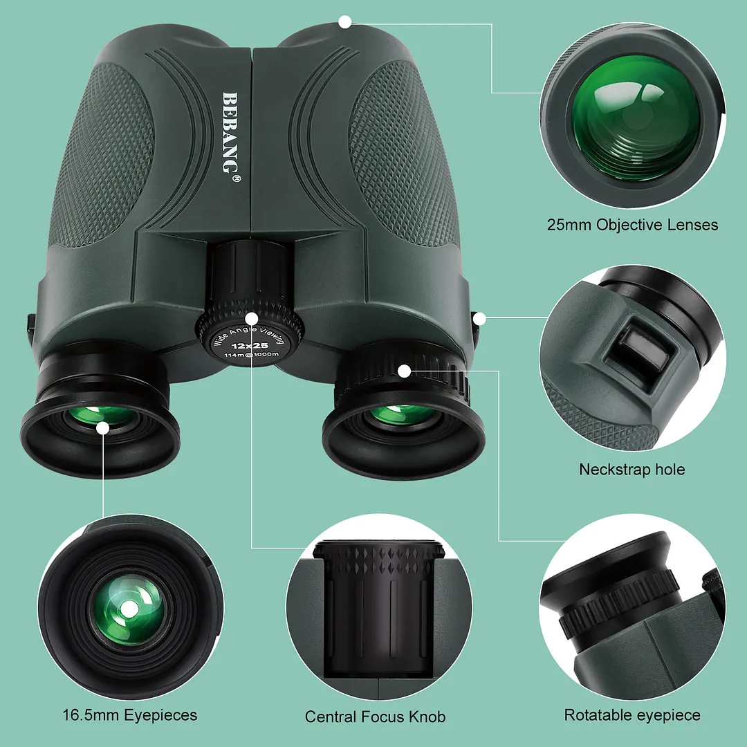 BEBANG 12x25 Binoculars for Kids Adults, Compact Binoculars for Low Light Vision, Binoculars for Bird Watching, Camping, Hiking, Sports