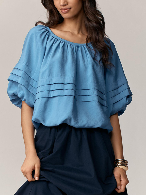 Short Sleeve Bubble Tiered Detail Blouses