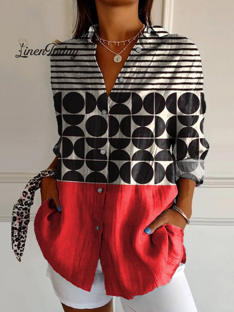 Artistry Geometric Pattern Printed Women’s Casual Cotton Shirt Multicolor / S