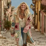 Women's Vintage Patchwork Floral Art Cozy Knitted Mid-length Cardigan - Image 2