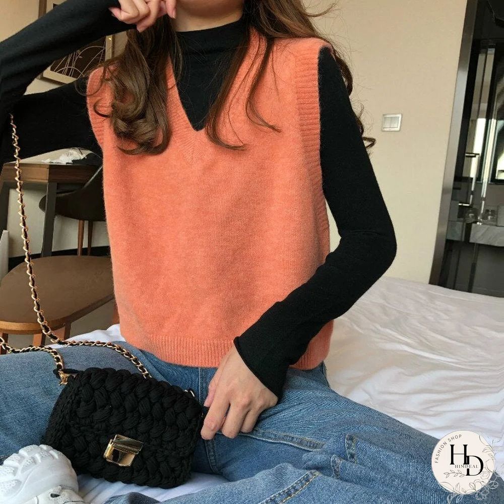 Christmas Gift Women V-Neck Knitted Vest New Spring Autumn Sweater Vests Short Female Casual Sleeveless Twist Knit Pullovers