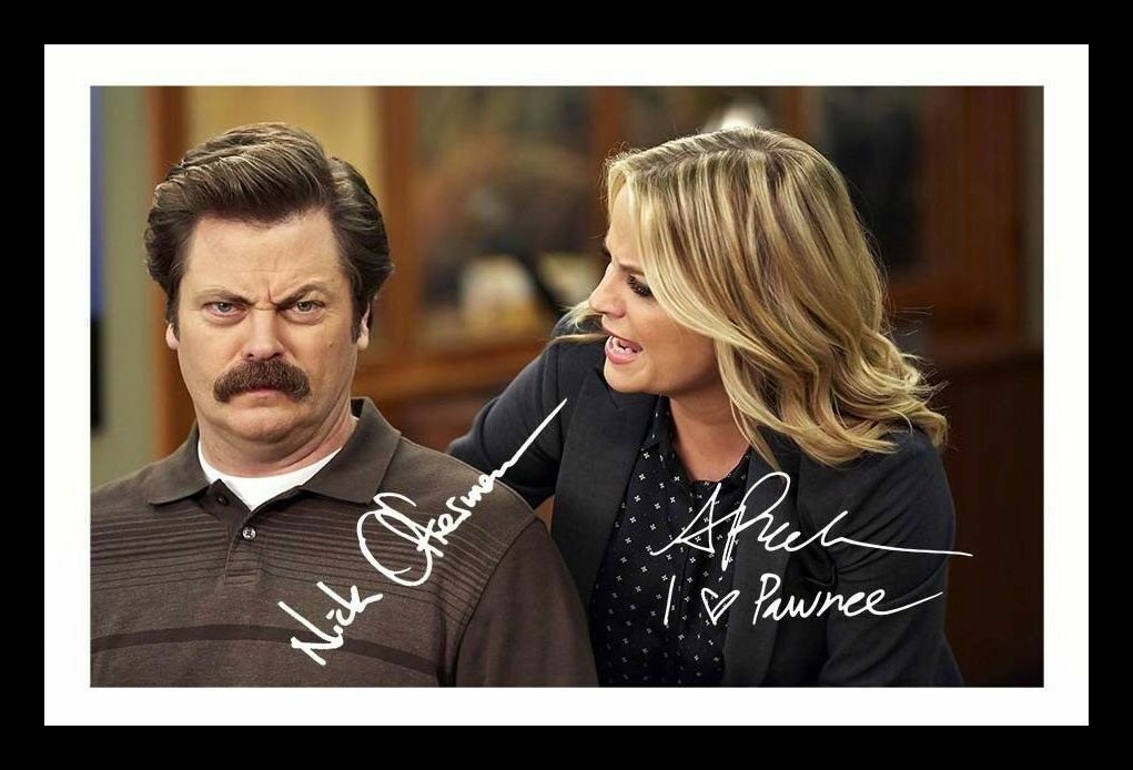 Nick Offerman & Amy Poehler - Parks And Recreation Signed & Framed Photo Poster painting