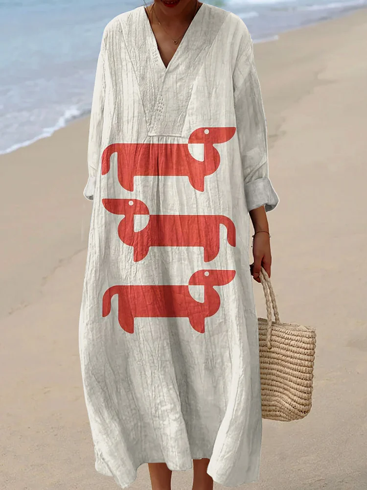 Women's Vintage Dachshund Dog Art Print Dress