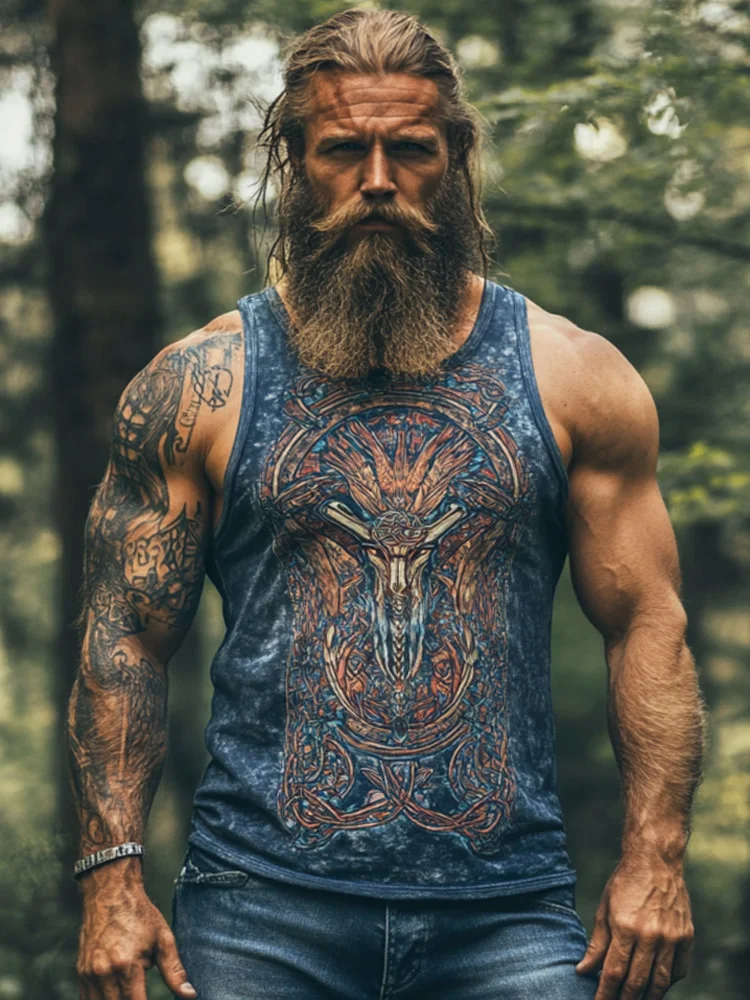 Men's Casual Viking Style Vintage Print Vest