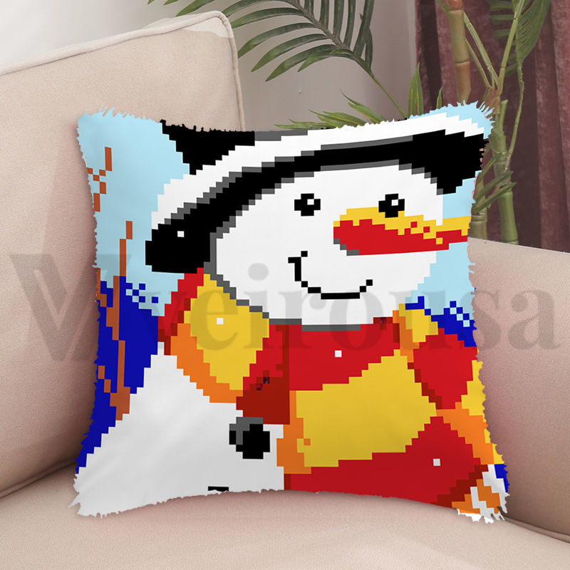 Christmas Style Latch Hook Pillow Kit DIY Craft Set Handmade Home