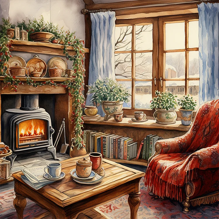 Winter Fireplace - Painting By Numbers - 40*40CM gbfke