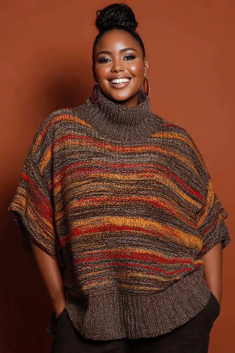 Xpluswear Design Plus Size Business Casual Brown High Collar Half Sleeve Rib Knit Sweaters [Pre-Order] 2024 - Xpluswear