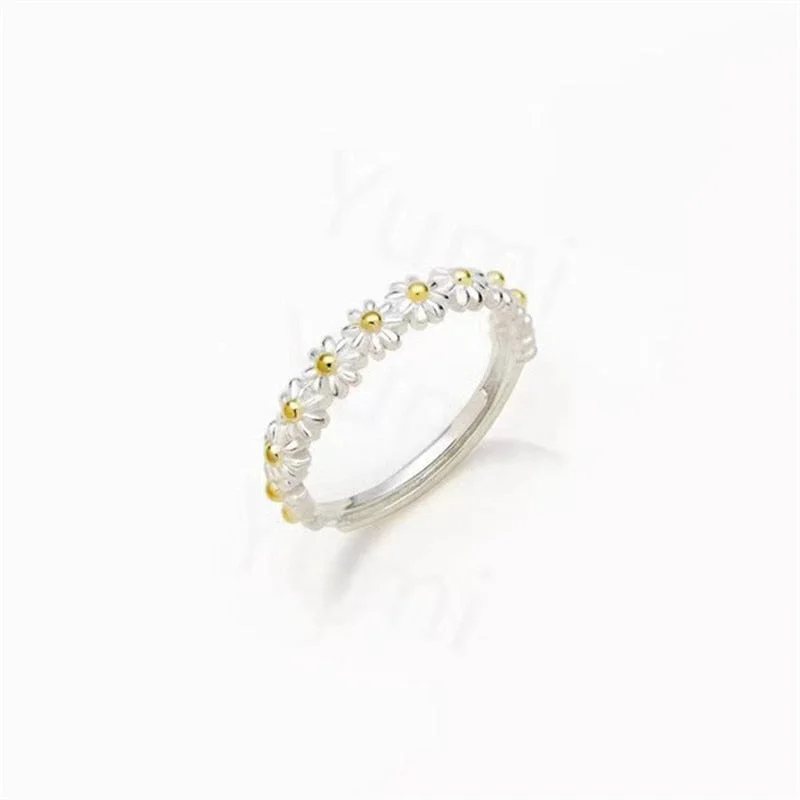 Daisy Rings for Women Cute Flower Ring Adjustable Ring Open Rings Cute Silver Color Ring Accessories Jewelry