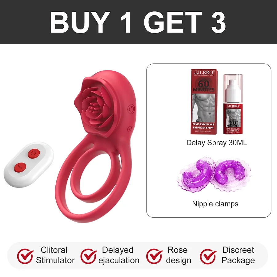 Cock Ring With Rose Clit Vibrator for Couples