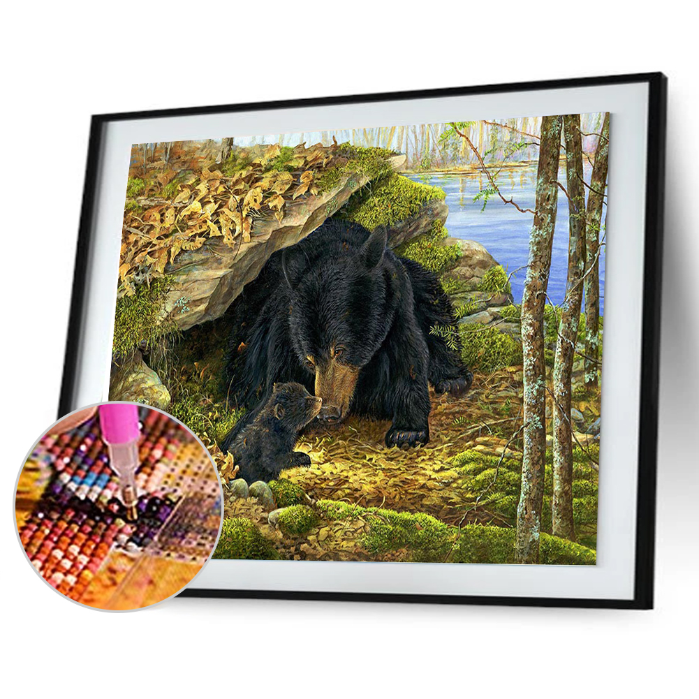 

40*30CM Round Drill Diamond Painting-Black Bear, 501 Original