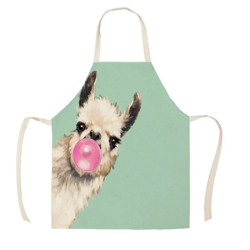 Linen Kitchen Apron - Animal Alpaca Flowers letclo 