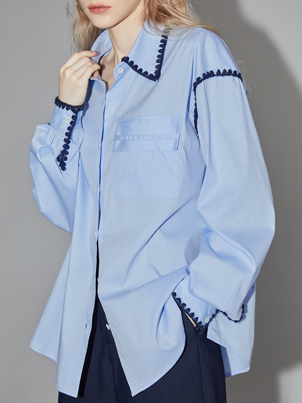 Loose Lapel Shell Embroidered Shirt