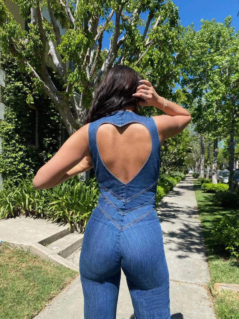 Ueong Women's Wear 2024 Shrimp Season New Slim Sleeveless Fashion Street Retro Style High-Waisted Jeans Jumpsuit Woman
