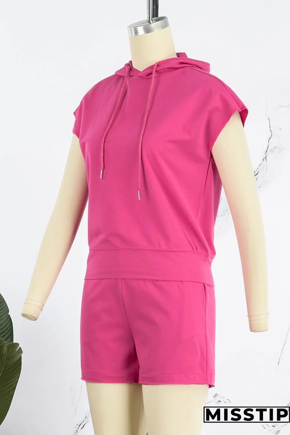 Orange Casual Solid Basic Hooded Collar Sleeveless Two Pieces