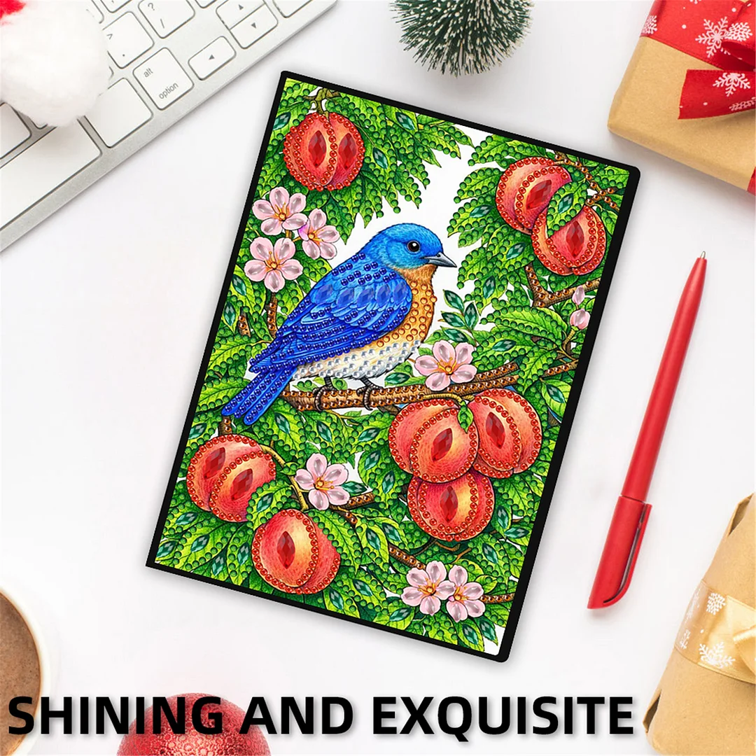 DIY Flower Diamond Painting Journals Notebooks 50 Pages A5 No Lines Special Shaped Diamond Art Kits for Beginners Craft Lovers and Artists (Peaches and Birds)