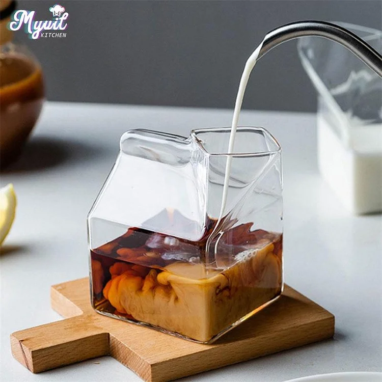 300ml Milk Box Cup Creative Transparent  Milk Box Shape Glass Cups Bottle for Juice Cute CoffeeCupTea Drinkware Students Drink